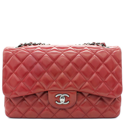 Classic Jumbo Double Flap Red Lambskin Leather Bag