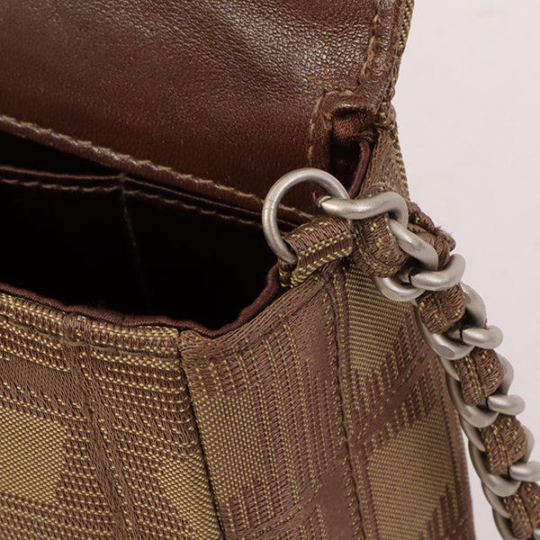 Chanel Around 2002 Made New Travel Nylon Chocolate Bar Turn-Lock Chain Bag Khaki/Brown