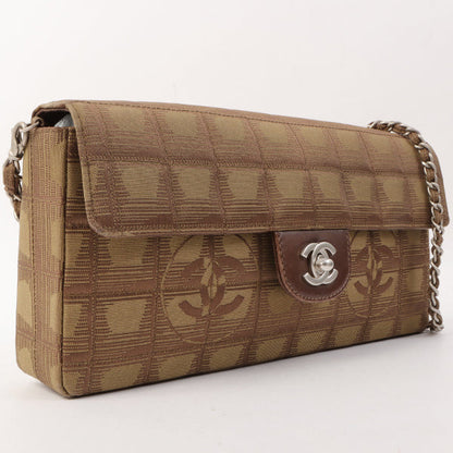 Chanel Around 2002 Made New Travel Nylon Chocolate Bar Turn-Lock Chain Bag Khaki/Brown