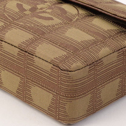 Chanel Around 2002 Made New Travel Nylon Chocolate Bar Turn-Lock Chain Bag Khaki/Brown