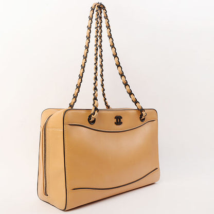 Chanel Around 2000 Made Cc Mark Plate Chain Shoulder Bag With Pouch Beige