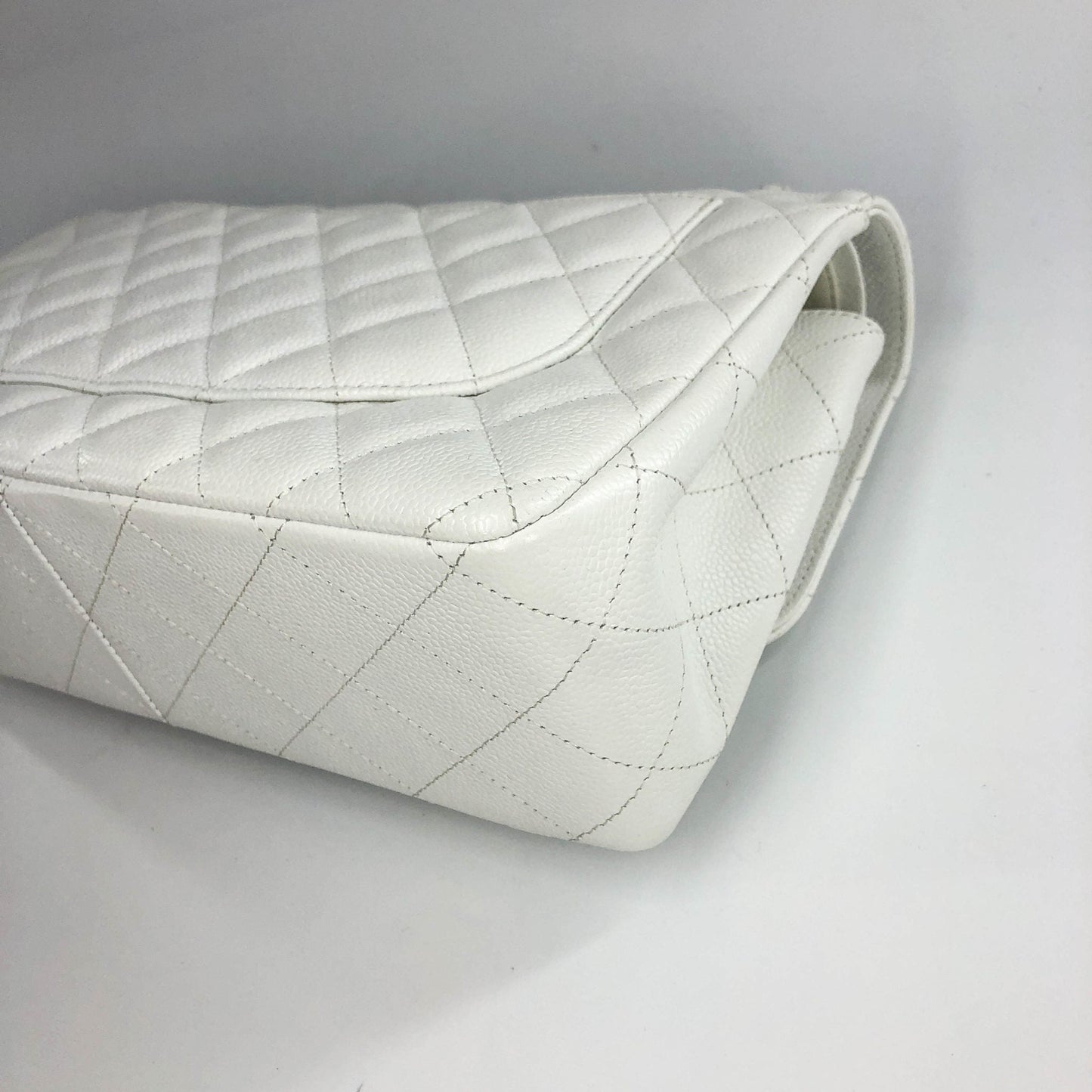 Caviar Double Flap Jumbo in White Caviar with SHW