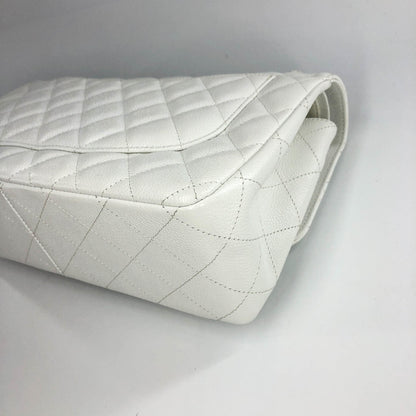 Caviar Double Flap Jumbo in White Caviar with SHW