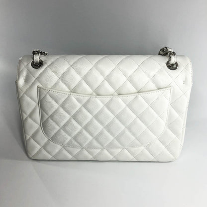 Caviar Double Flap Jumbo in White Caviar with SHW