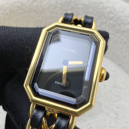 Chanel Vintage Premiere Watch in 24K Gold Plated HW and Black Leather Size M