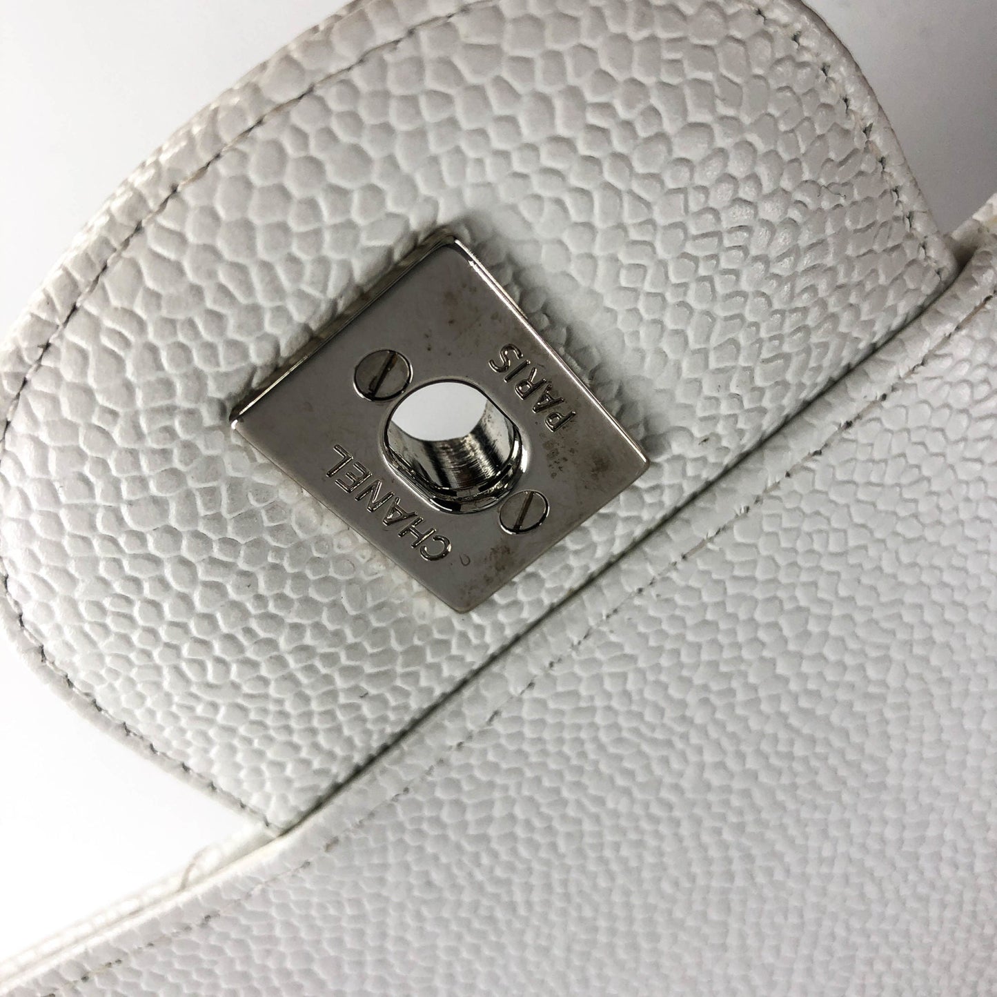 Caviar Double Flap Jumbo in White Caviar with SHW
