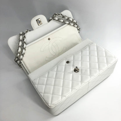 Caviar Double Flap Jumbo in White Caviar with SHW