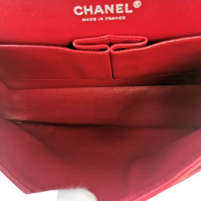 Chanel Classic Double Flap Medium Red Lambskin Silver