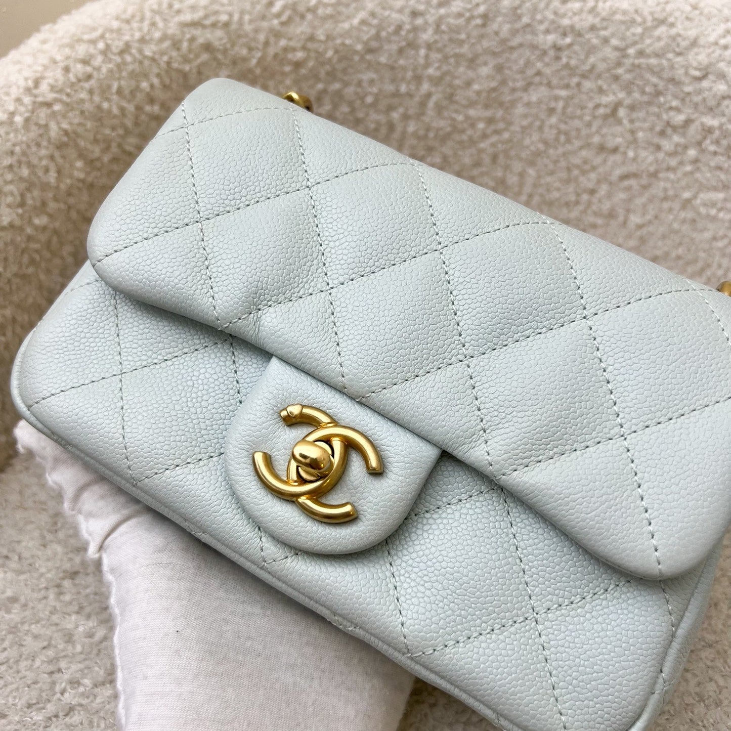 Chanel 24P Heart Adjustable Chain Small / Mini 19cm Flap Bag in Bluish Grey Caviar and AGHW