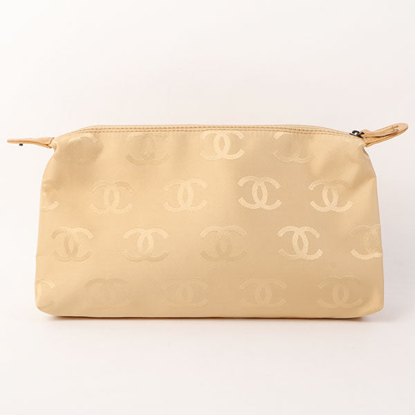 Chanel Around 2000 Made Cc Mark Plate Chain Shoulder Bag With Pouch Beige