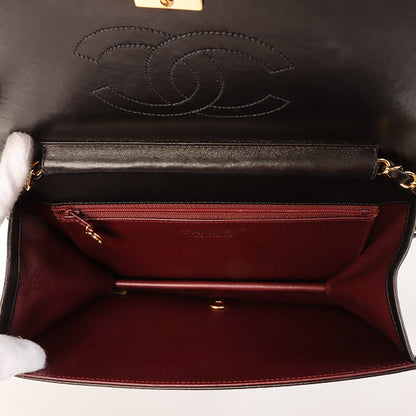 Chanel Around 2001 Made Full Flap Turn-Lock Chain Bag Black