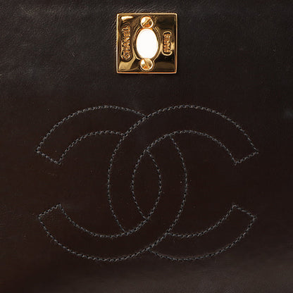 Chanel Around 2001 Made Full Flap Turn-Lock Chain Bag Black