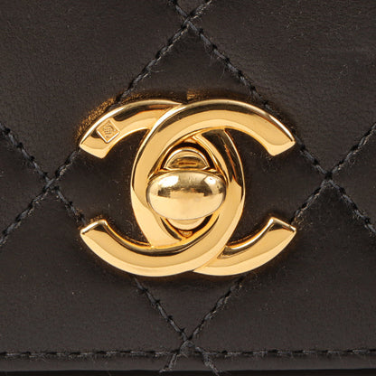 Chanel Around 2001 Made Full Flap Turn-Lock Chain Bag Black