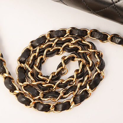Chanel Around 2001 Made Full Flap Turn-Lock Chain Bag Black