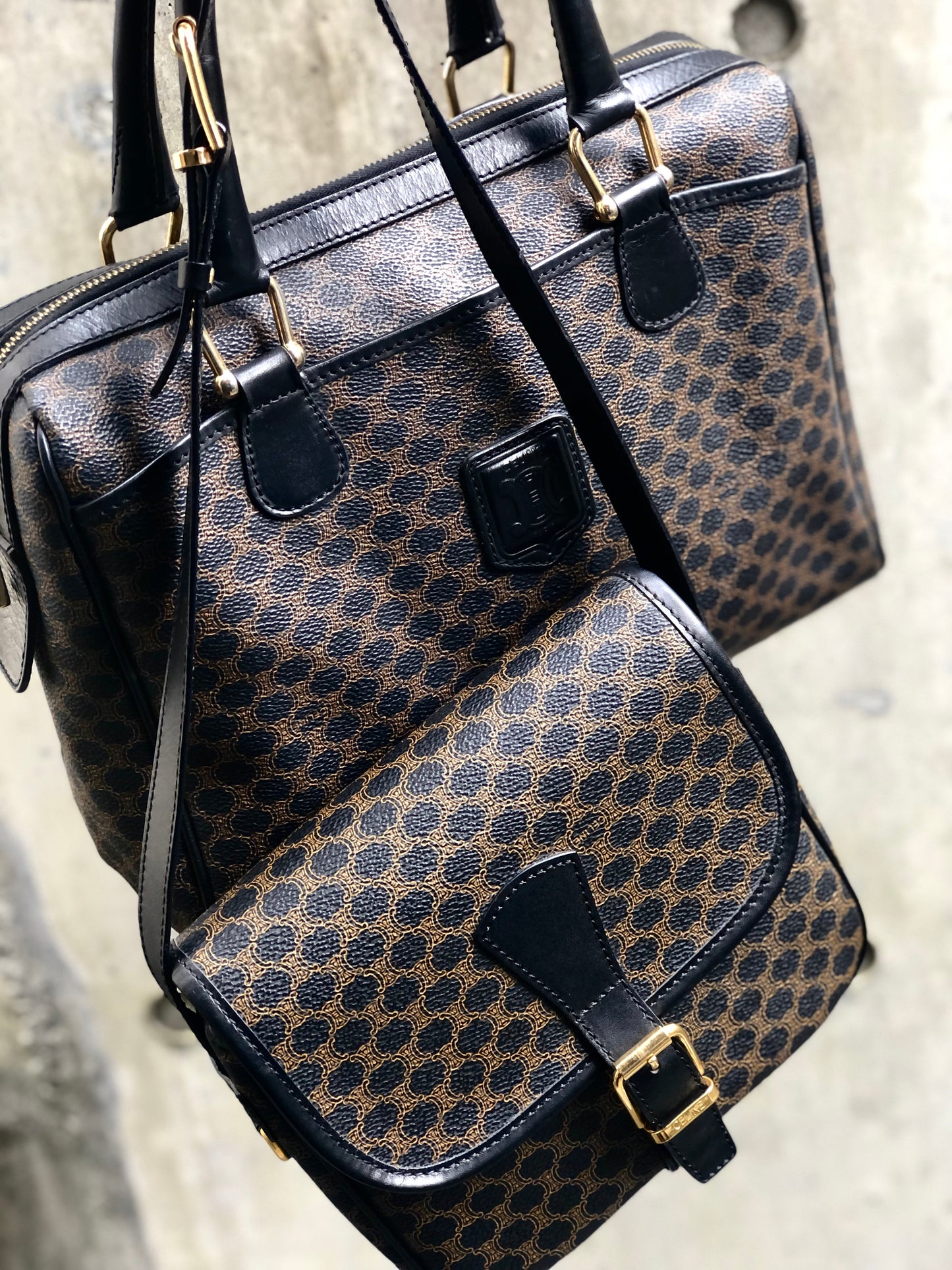 CELINE Macadam Front belt Shoulder Bag Black Vintage Old Celine dgvbfp