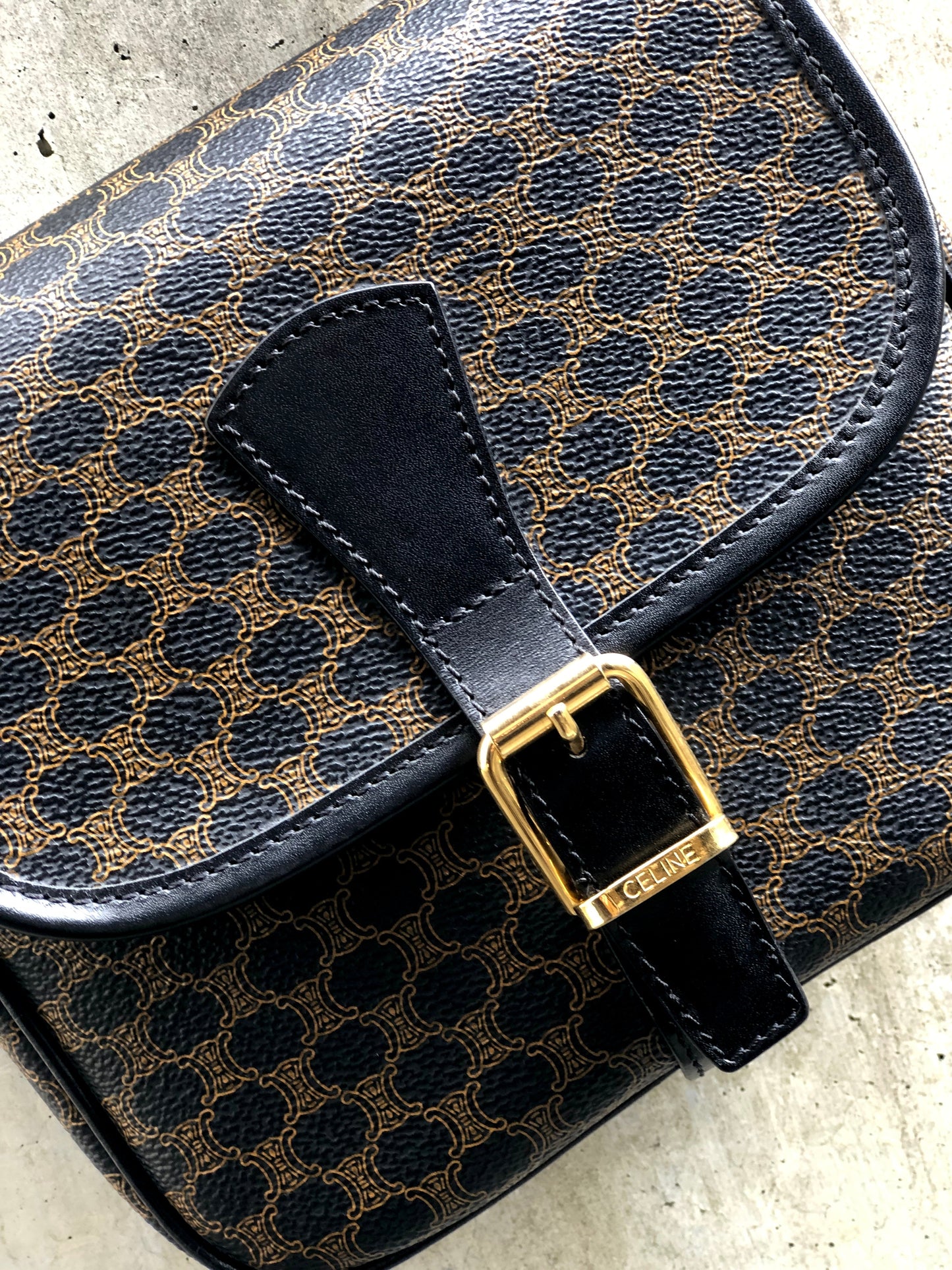 CELINE Macadam Front belt Shoulder Bag Black Vintage Old Celine dgvbfp