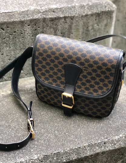 CELINE Macadam Front belt Shoulder Bag Black Vintage Old Celine dgvbfp