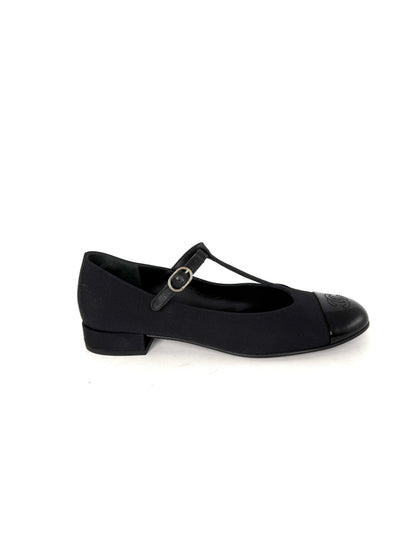 CHANEL Cap Toe Mary Jane Satin Patent Leather CC Logo Low Heel Pumps 39 8.5