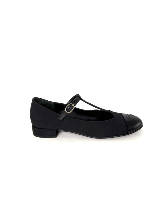 CHANEL Cap Toe Mary Jane Satin Patent Leather CC Logo Low Heel Pumps 39 8.5