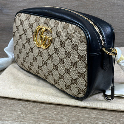 Gucci Canvas GG Marmont Crossbody Shoulder Bag - Black