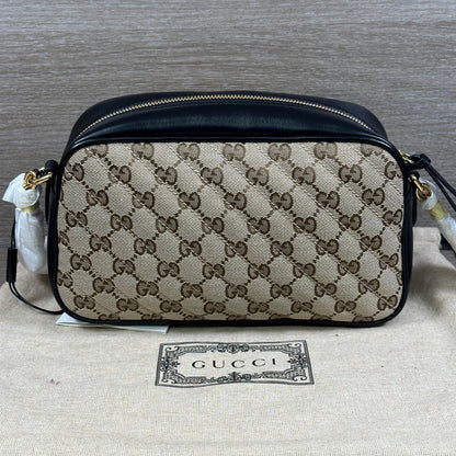 Gucci Canvas GG Marmont Crossbody Shoulder Bag - Black