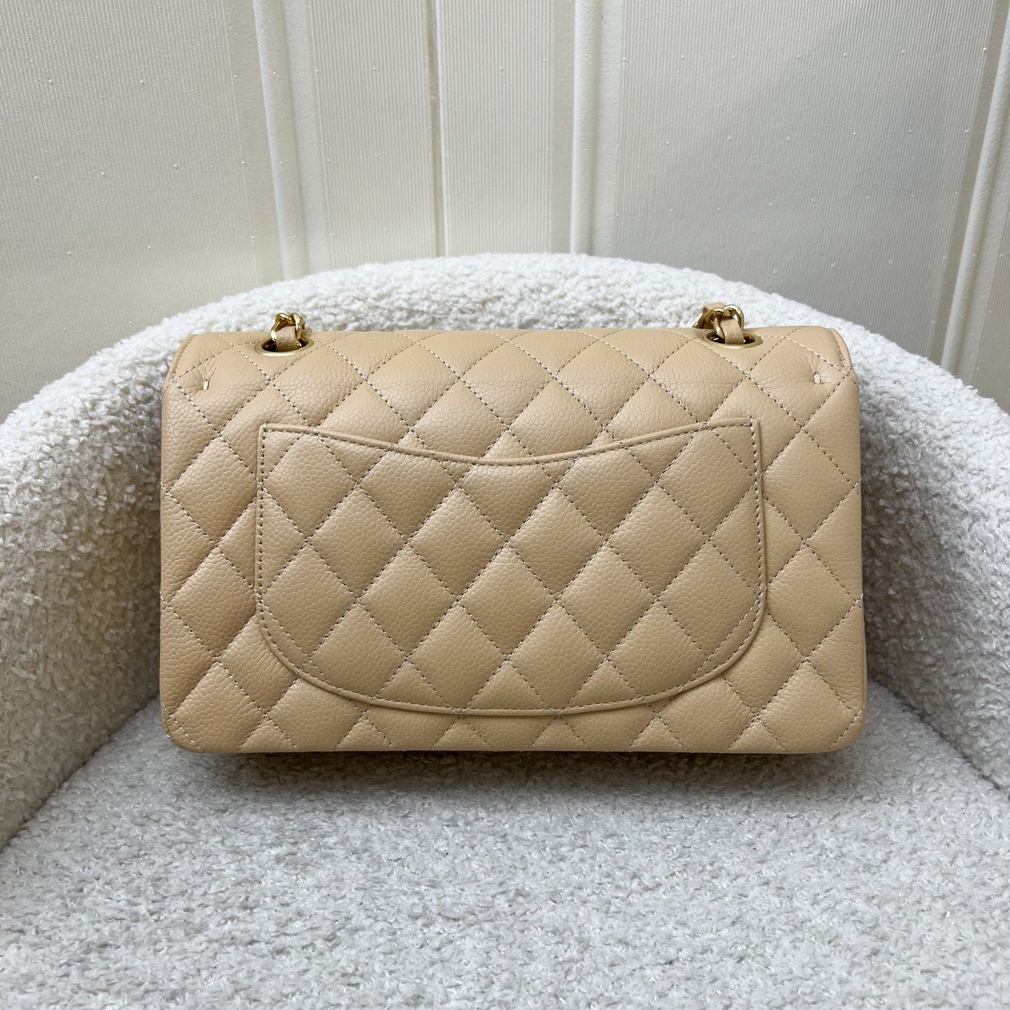 Chanel Small Classic Flap CF in Beige Caviar and GHW