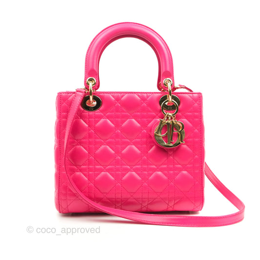 Christian Dior Lady Dior Medium Fuschia Pink Lambskin Gold Hardware