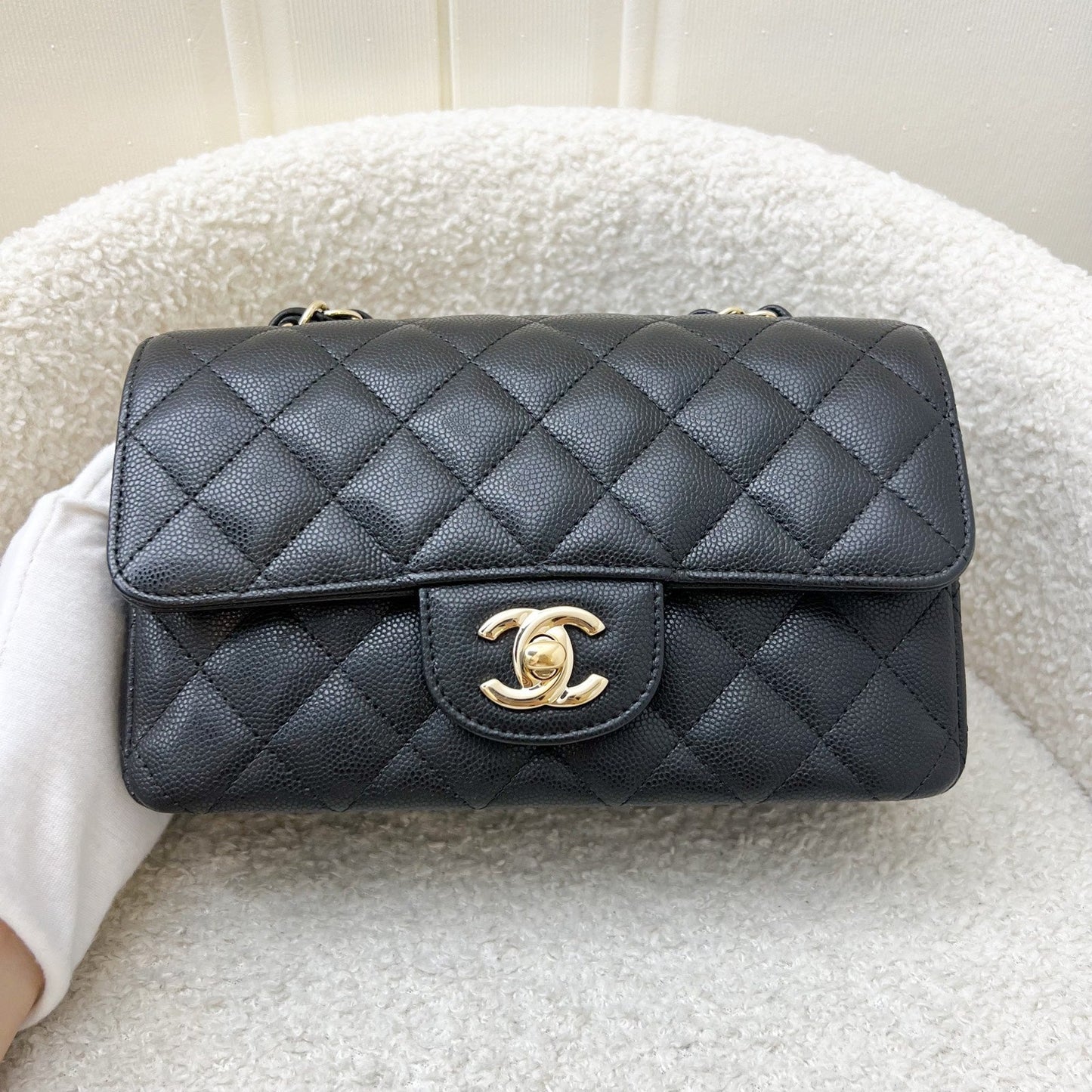 Chanel Mini Rectangle Classic Flap in Black Caviar and LGHW