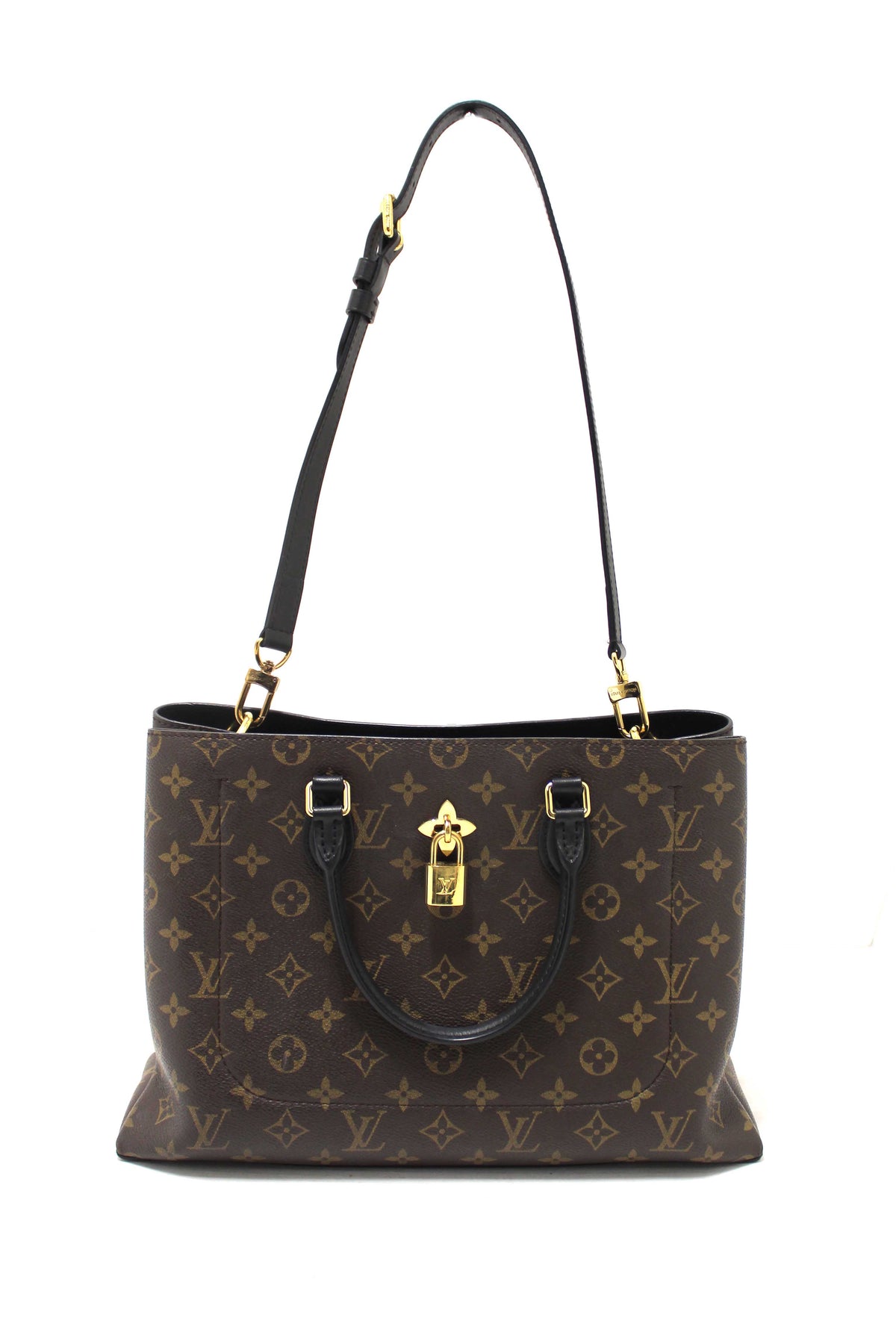 Louis Vuitton Black Monogram Canvas Flower Tote Hand Shoulder Bag
