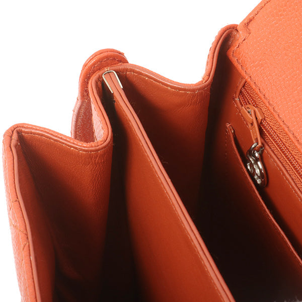 Chanel Around 1998 Made Caviar Skin Turn-Lock Shoulder Bag Orange/Silver