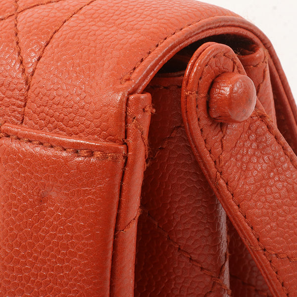 Chanel Around 1998 Made Caviar Skin Turn-Lock Shoulder Bag Orange/Silver