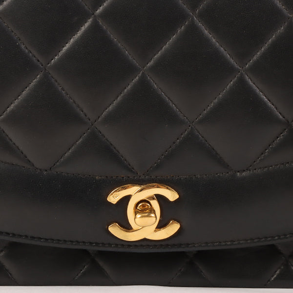 CHANEL Around 1992 Made Diana Flap Chain Bag 25Cm Black