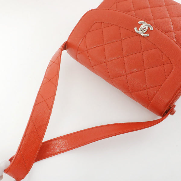 Chanel Around 1998 Made Caviar Skin Turn-Lock Shoulder Bag Orange/Silver