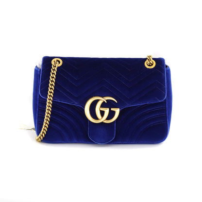 Gucci Marmont Matelasse Medium Shoulder Bag in Blue Suede