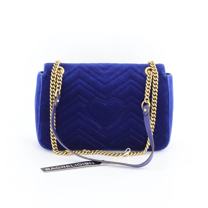 Gucci Marmont Matelasse Medium Shoulder Bag in Blue Suede