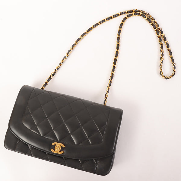 CHANEL Around 1992 Made Diana Flap Chain Bag 25Cm Black