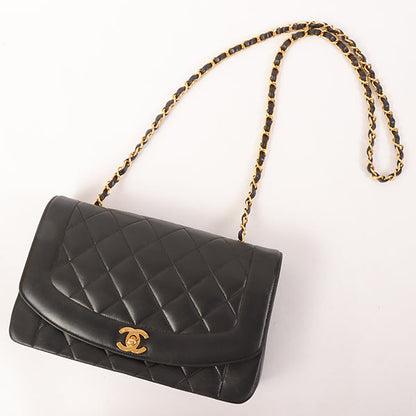 CHANEL Around 1992 Made Diana Flap Chain Bag 25Cm Black