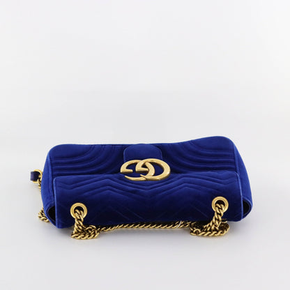 Gucci Marmont Matelasse Medium Shoulder Bag in Blue Suede