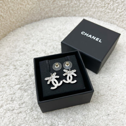 Chanel 23S Ribbon Earrings with Crystals in SHW