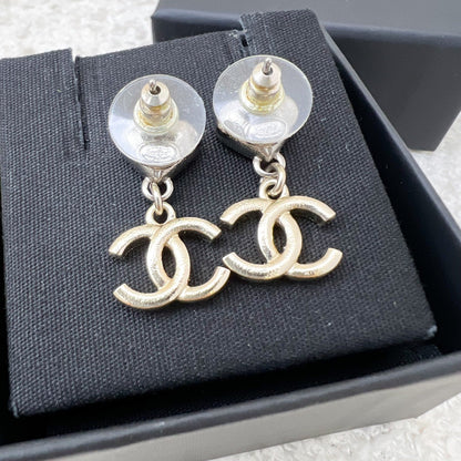 Chanel 23S Crystal CC Heart Drop Earrings in LGHW
