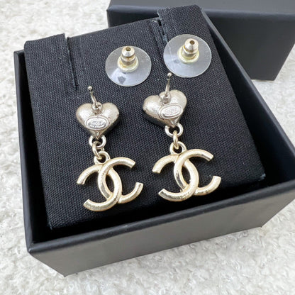 Chanel 23S Crystal CC Heart Drop Earrings in LGHW