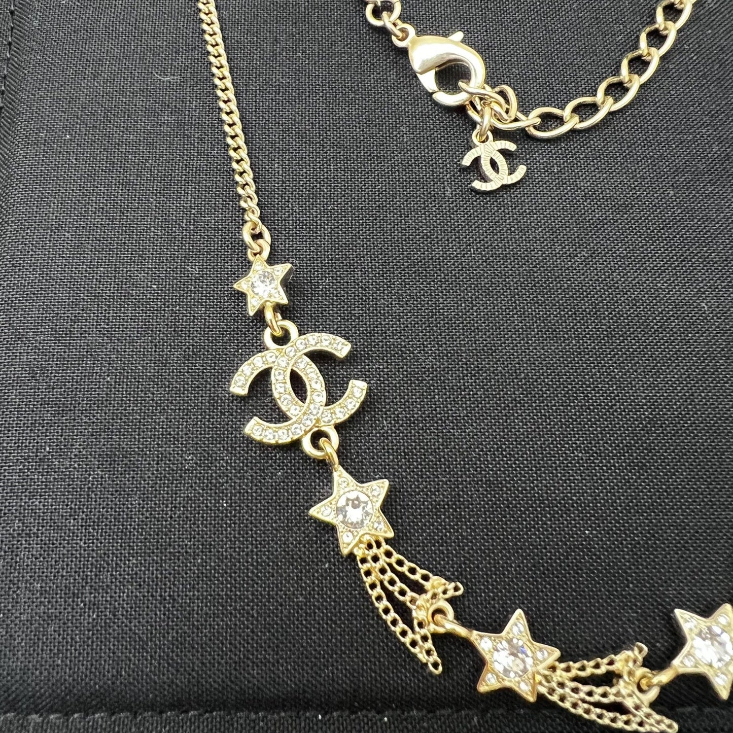 Chanel 25B Shooting Stars Necklace with Diamantés in Light Gold HW (Model: ABG338)