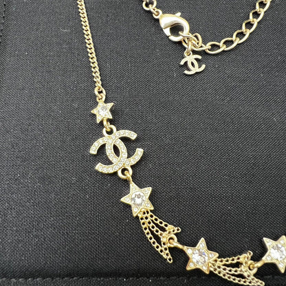 Chanel 25B Shooting Stars Necklace with Diamantés in Light Gold HW (Model: ABG338)