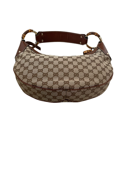 Gucci GG Bamboo Beige & Dark Brown Jacquard & Leather Handbag