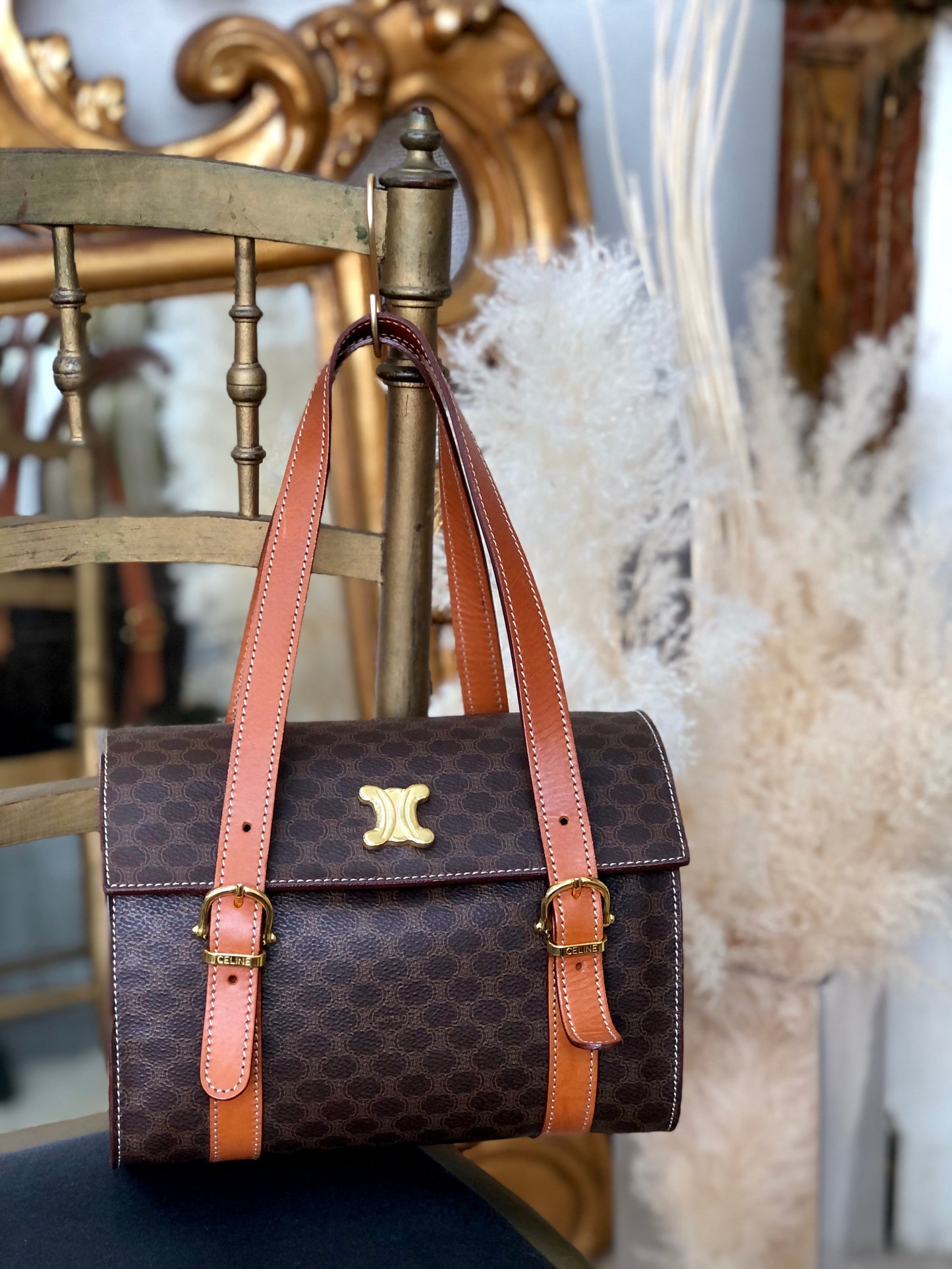 CELINE  Triomphe Box Handbag Brown Vintage Old CELINE axjbki