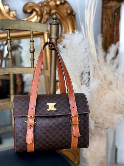 CELINE  Triomphe Box Handbag Brown Vintage Old CELINE axjbki