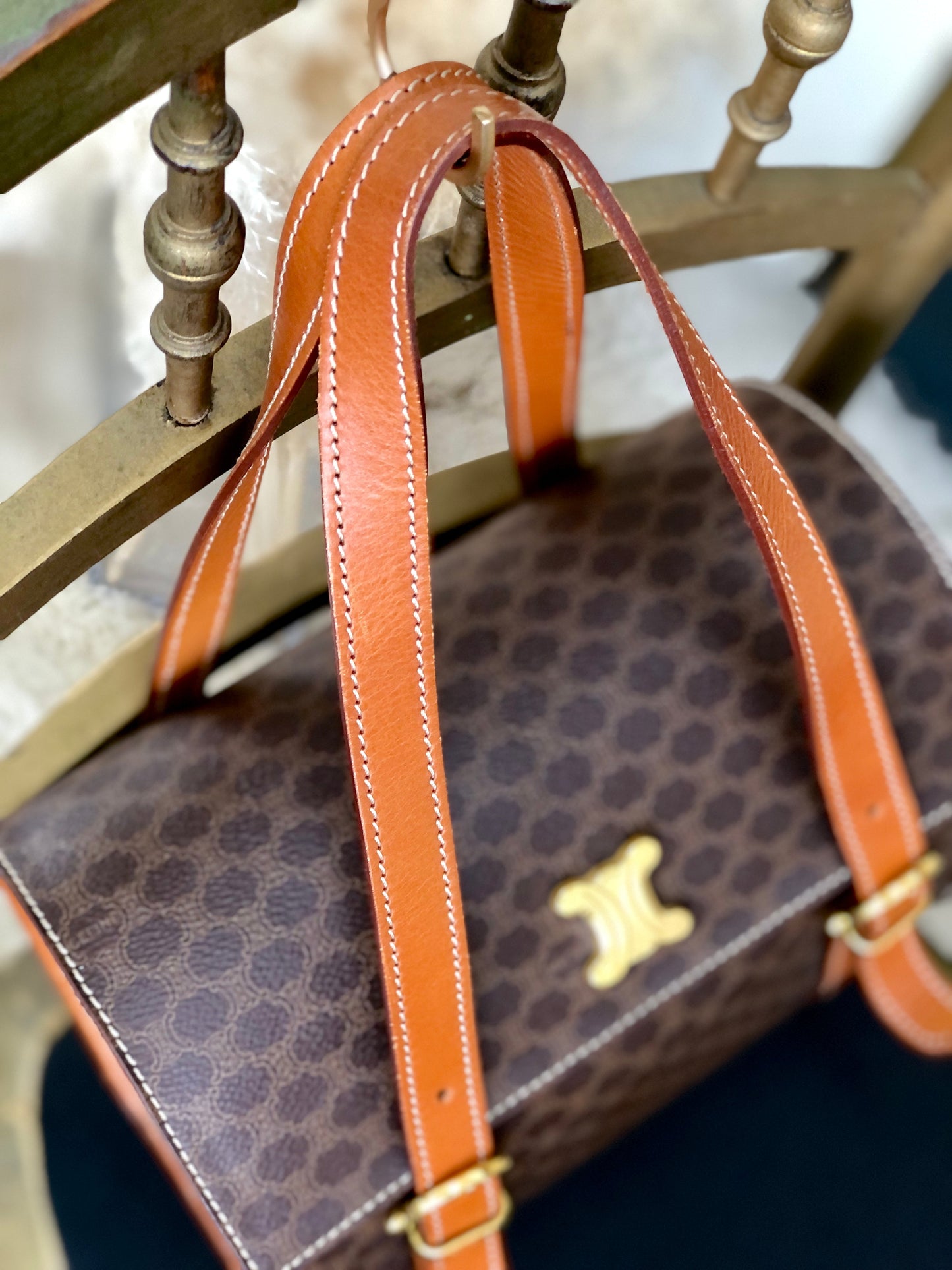 CELINE  Triomphe Box Handbag Brown Vintage Old CELINE axjbki