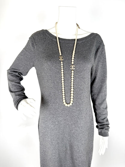CHANEL Faux Pearl Graduated Long CC 2014 Strass Station Necklace