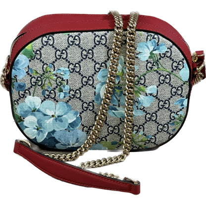 Gucci Chain Crossbody Bag Blooms Print GG Coated Canvas Mini Print, Red