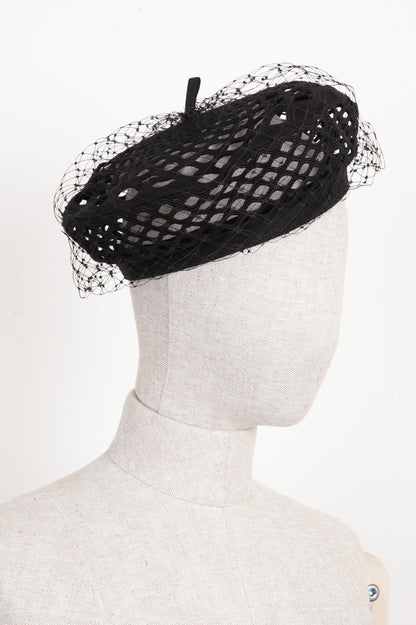 CHRISTIAN DIOR Arty Veil Beret Hat Black
